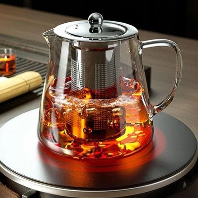 1pc Glass Teapot, Heat Resistant Borosilicate Kettle with Steel Infuser
