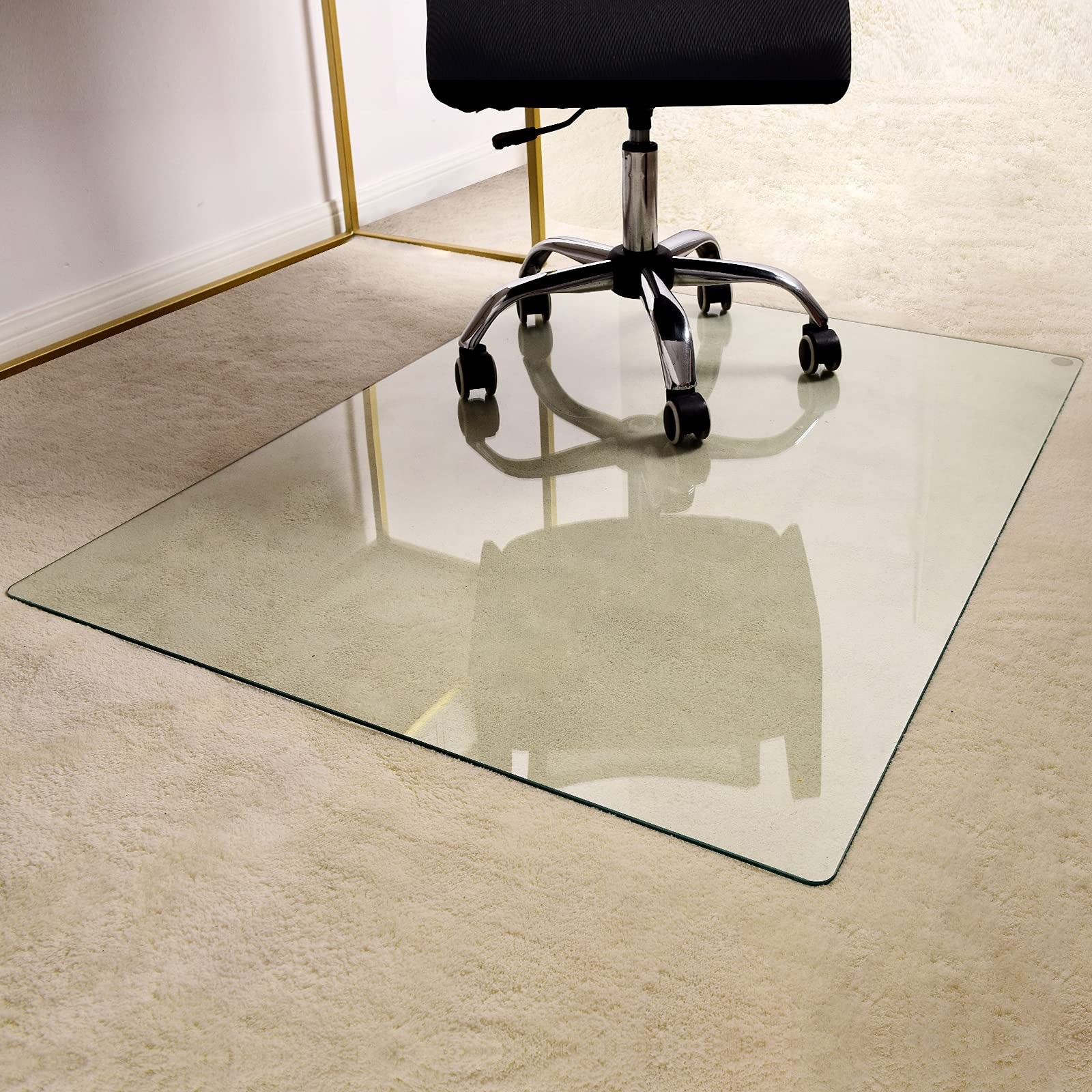 GLSLAND 36x46 Tempered Glass Office Chair Mat for Carpet – Durable Floor Protector