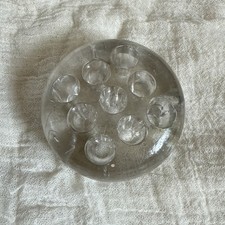 Vintage Clear Glass Round Flower Frog 9 Holes 3" by 1 1/4"