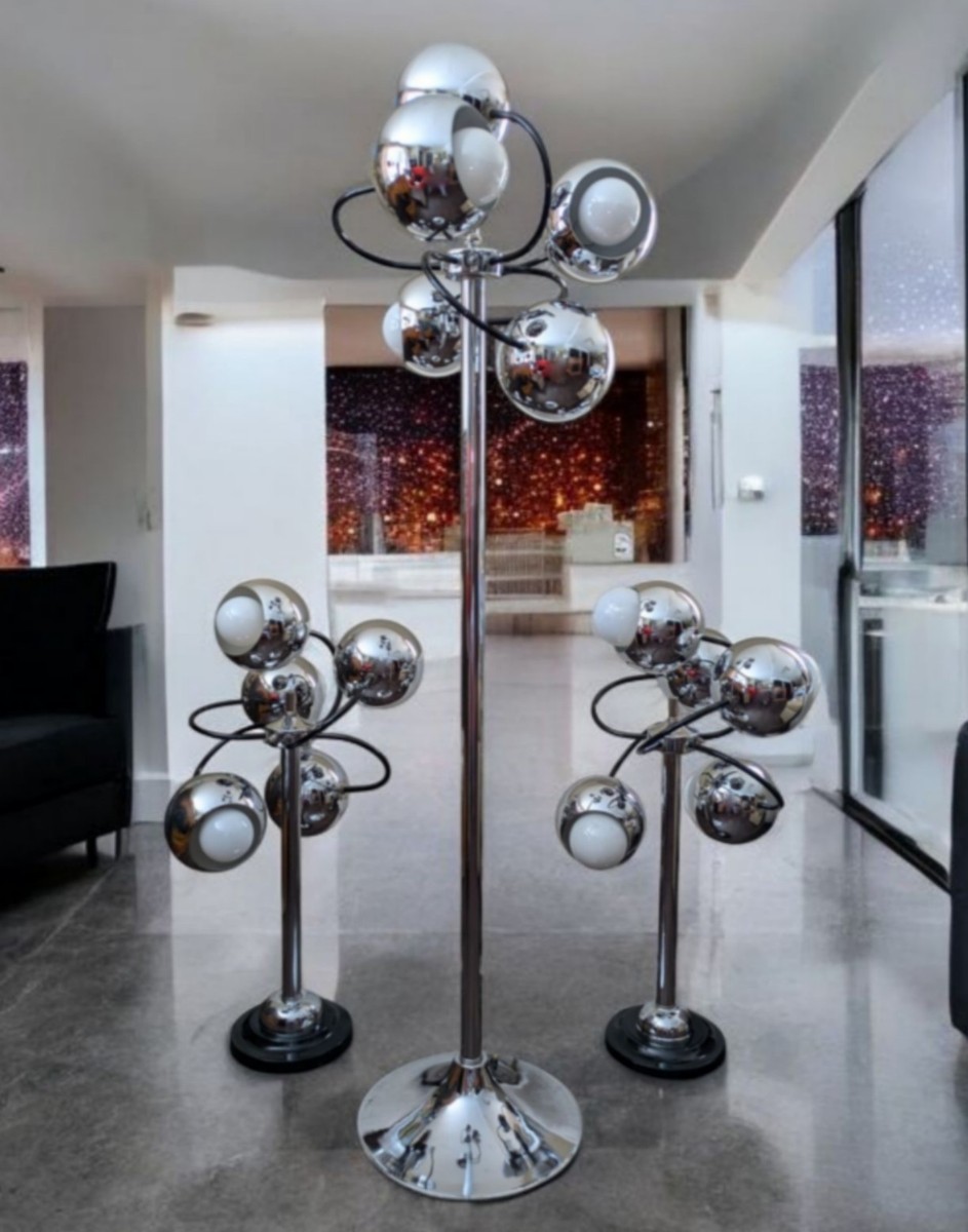 MID CENTURY MODERN CHROME ATOMIC SPACE AGE EYEBALL SPUTNIK VTG