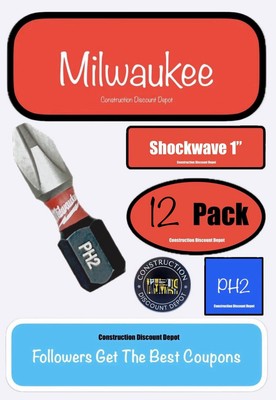 Bulk 12 Pack Milwaukee Shockwave Impact Duty Phillips #2 PH2 Screw Drill Bits 1''