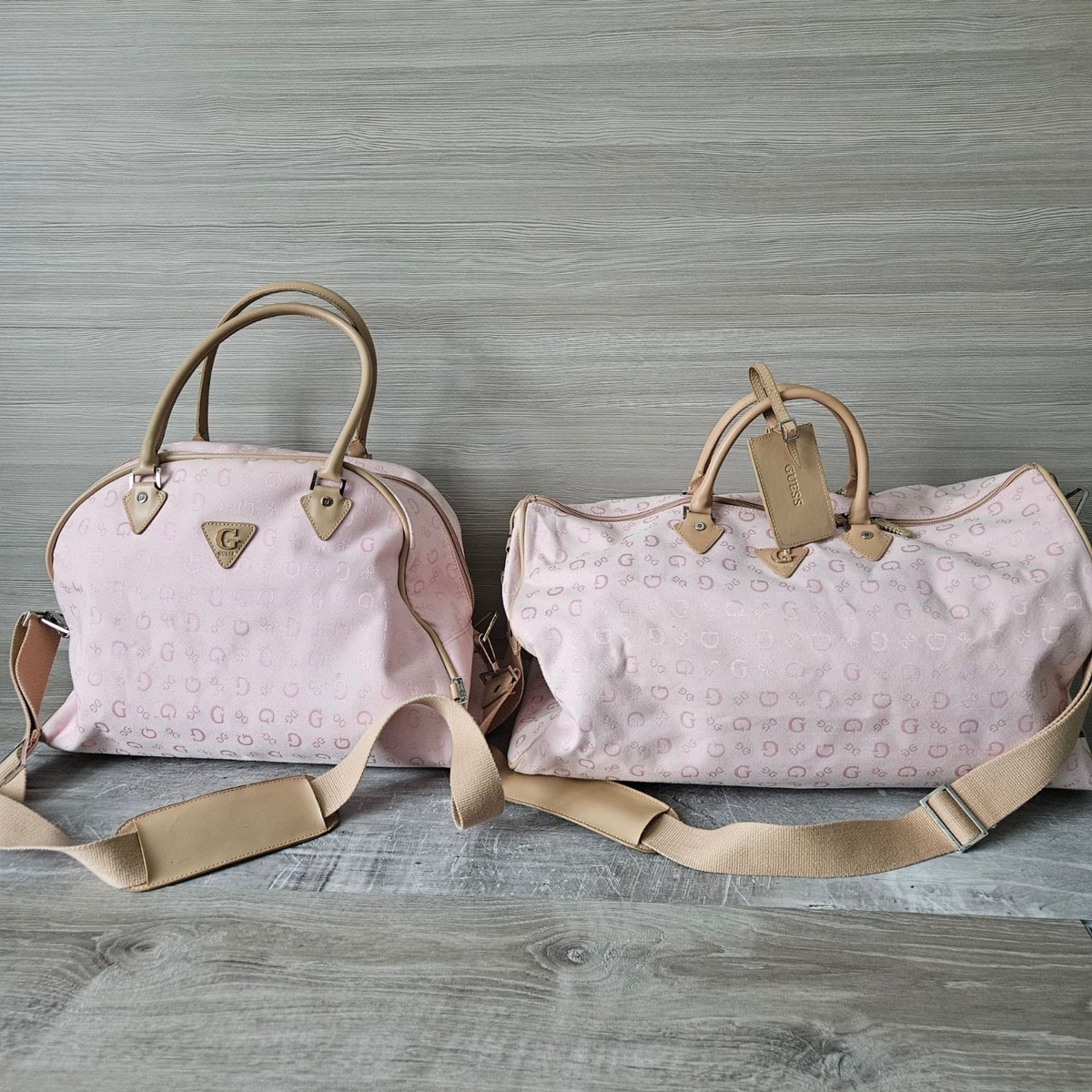 VTG Y2K Guess Pink Monogram G Logo Travel Duffel & Satchel Bag Duo