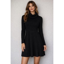 New Chaps Women's Black Cowl Neck Long Sleeve Knit Sweater Dress