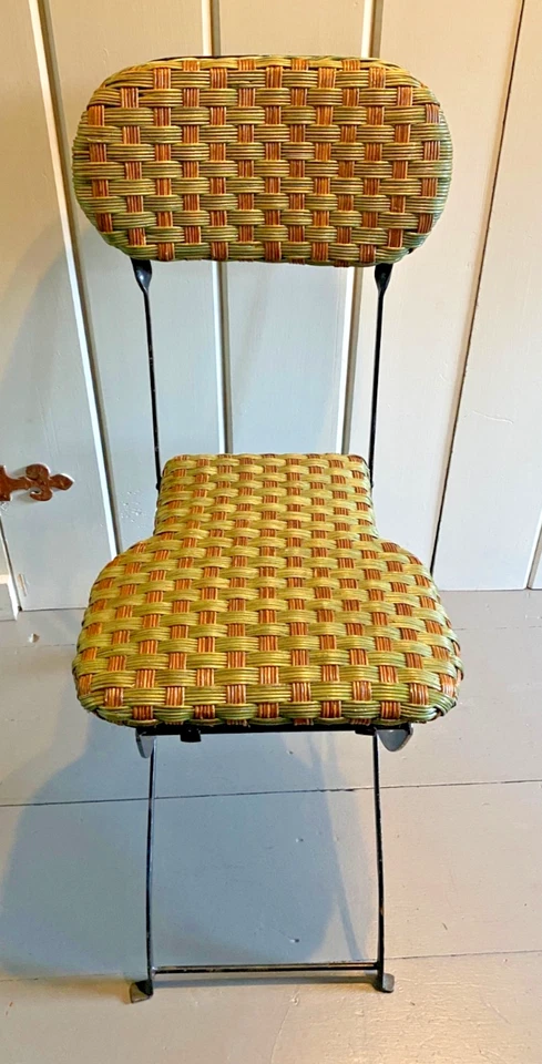 Silla bistró plegable francesa vintage de hierro mimbre ratán rara antigua jardín patio Foto 2 de 4