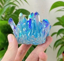 Titanium Aura Blue Crystal Rainbow Healing Cluster Geode Mineral Specimen