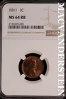 1911 Lincoln Wheat Cent-NGC MS 64 Red Brown Choice Gem BU No Reserve #SLK911