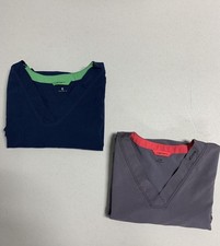 Lot of 2 Carhartt Scrub Tops Small S SM Navy Gray V-Neck Zip Pocket
