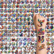 GLARYYEARS 180 PCS Pre-Cut Watercolor Animal Temporary Tattoos for Kids Mess-F
