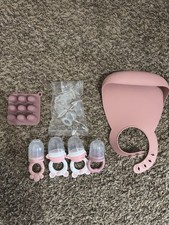 Pink Baby Feeding Set with Bib, Feeder, Ice Tray, Dishwasher Safe
