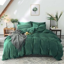 Emerald Green Velvet Duvet Cover Queen Size Bedding - 3PCS Soft Luxury Textur...