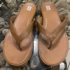 LADIES GRACIE TAN FITFLOP REAL LEATHER TOE POST SANDALS MULES SIZE 9 UK 