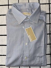 Michael Kors Men's Dress Shirt Blue/White Stripe Regular Fit Sz 17/ 34-35 Pocket