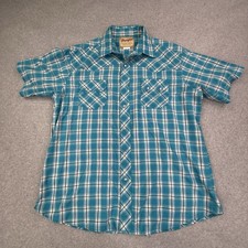 Wrangler Plaid Pearl Snap Dress Shirt Mens XL Blue Cotton Blend Cowboy