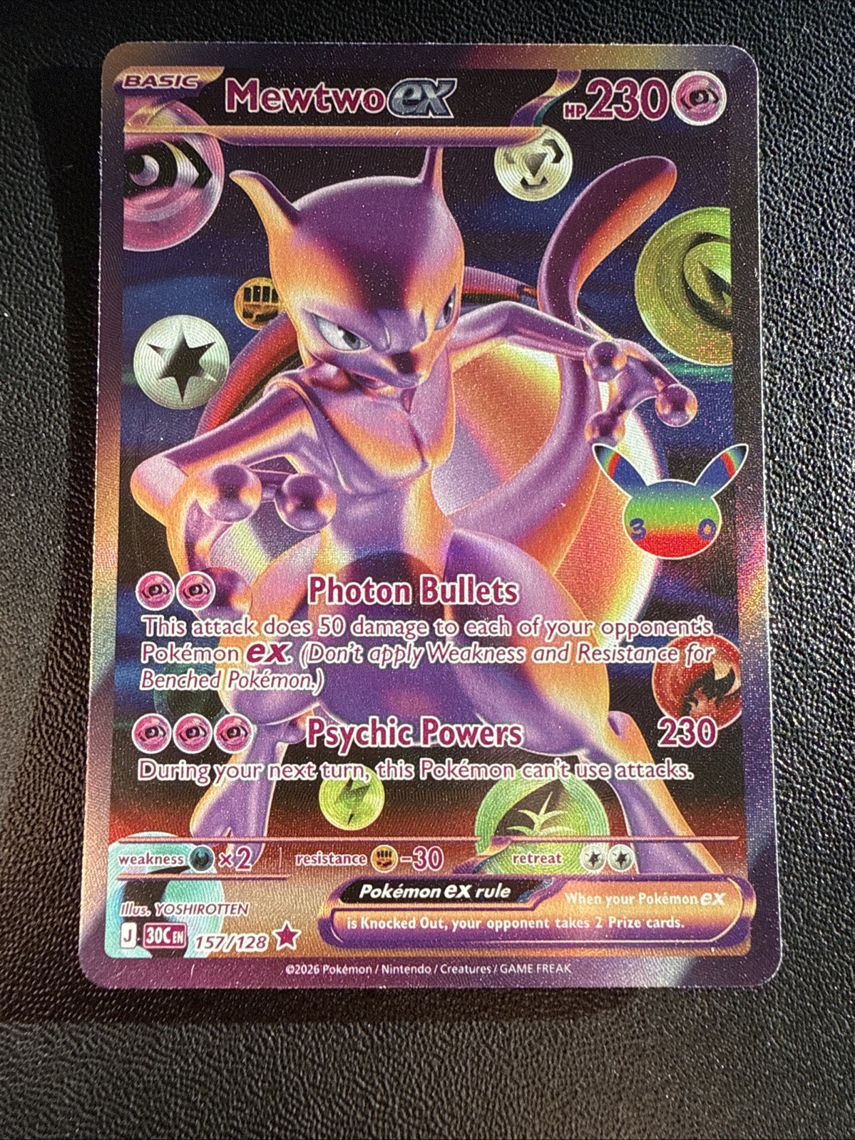 Mewtwo Ex 157/128 30th Celebration Futuristic Rare Pokemon NM