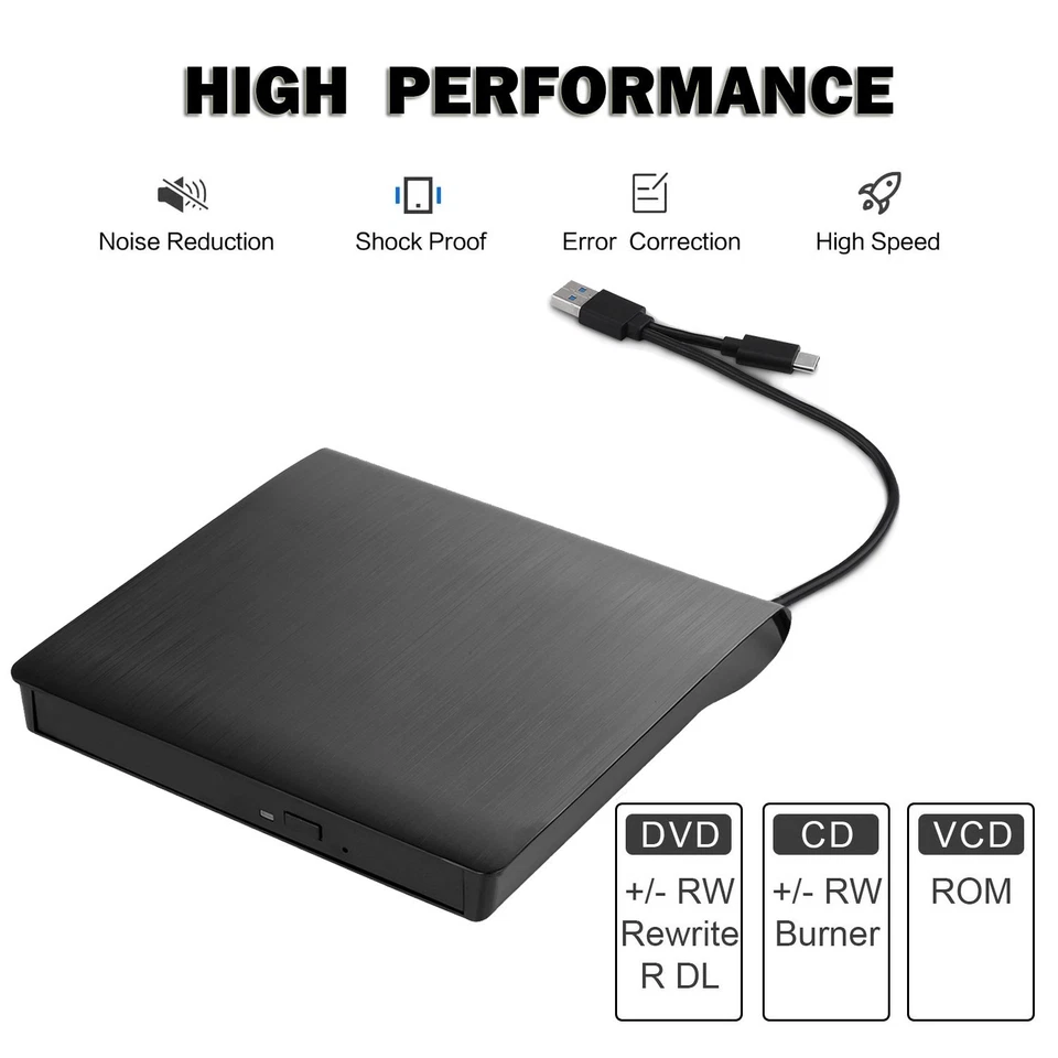 External CD DVD Drive Reader Writer CD Burner USB 3.0 Type-C forPC Windows 11 10 - Image 2 of 4