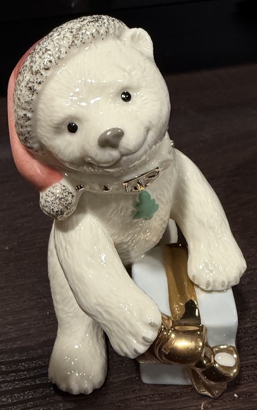 Vintage Lenox Santa Polar Bear w/ Present Christmas Club W/ 24K Gold Accent &BOX