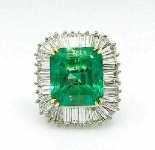 Ballerina Ring 3.5CT Colombian Emerald & Diamond Cocktail Ring 14K White Gold FN - Image 4 of 4