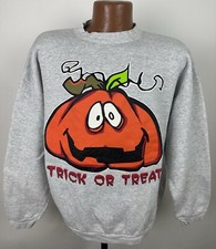 Vintage 90s Halloween Sweatshirt XL Pumpkin Trick or Treat Jack o Lantern Retro