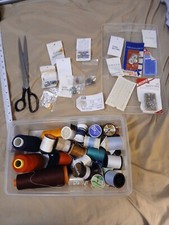 Vintage Lot Of Mixed Thread Spools, Scissors, Buttons Pins, Sewing Materials 3lb