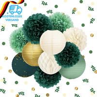 Nicrolandee Hochzeit Party Dekoration -12 StüCk GrüN Seidenpapier Pompons Goldfo