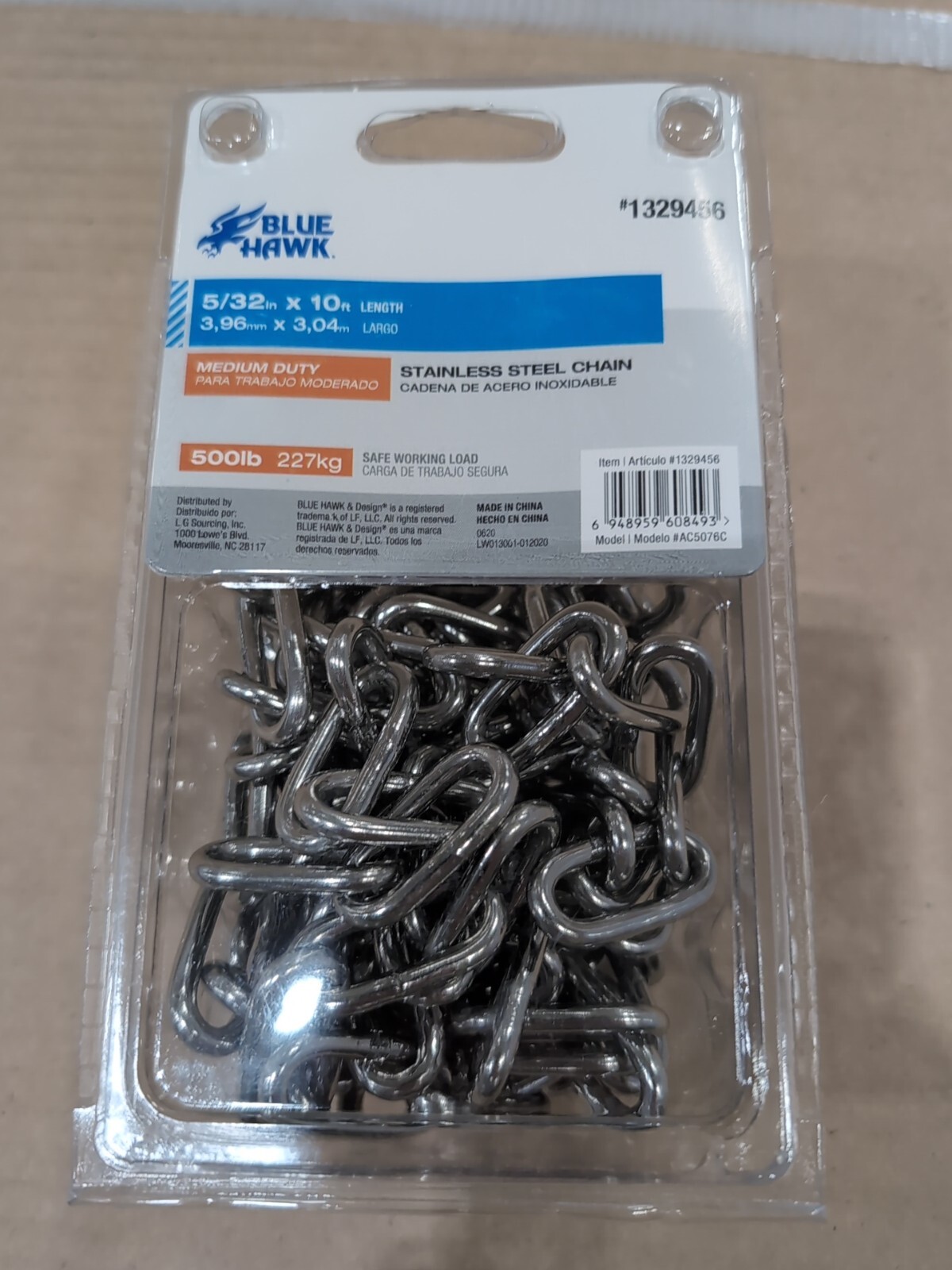 Hawk Chain Blue Hawk 5/32-in X 10-ft Welded Stainless Steel Straight Chain 500lb ...