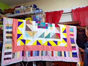 Vintage Hand Made 68 W X 70 L Tringle within Square Quilt.