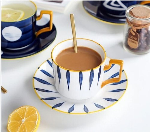 Ceramic Coffee Cup Set with Saucer 8Oz Set of 4 Beautiful For Entertaining Guest - Picture 7 of 7