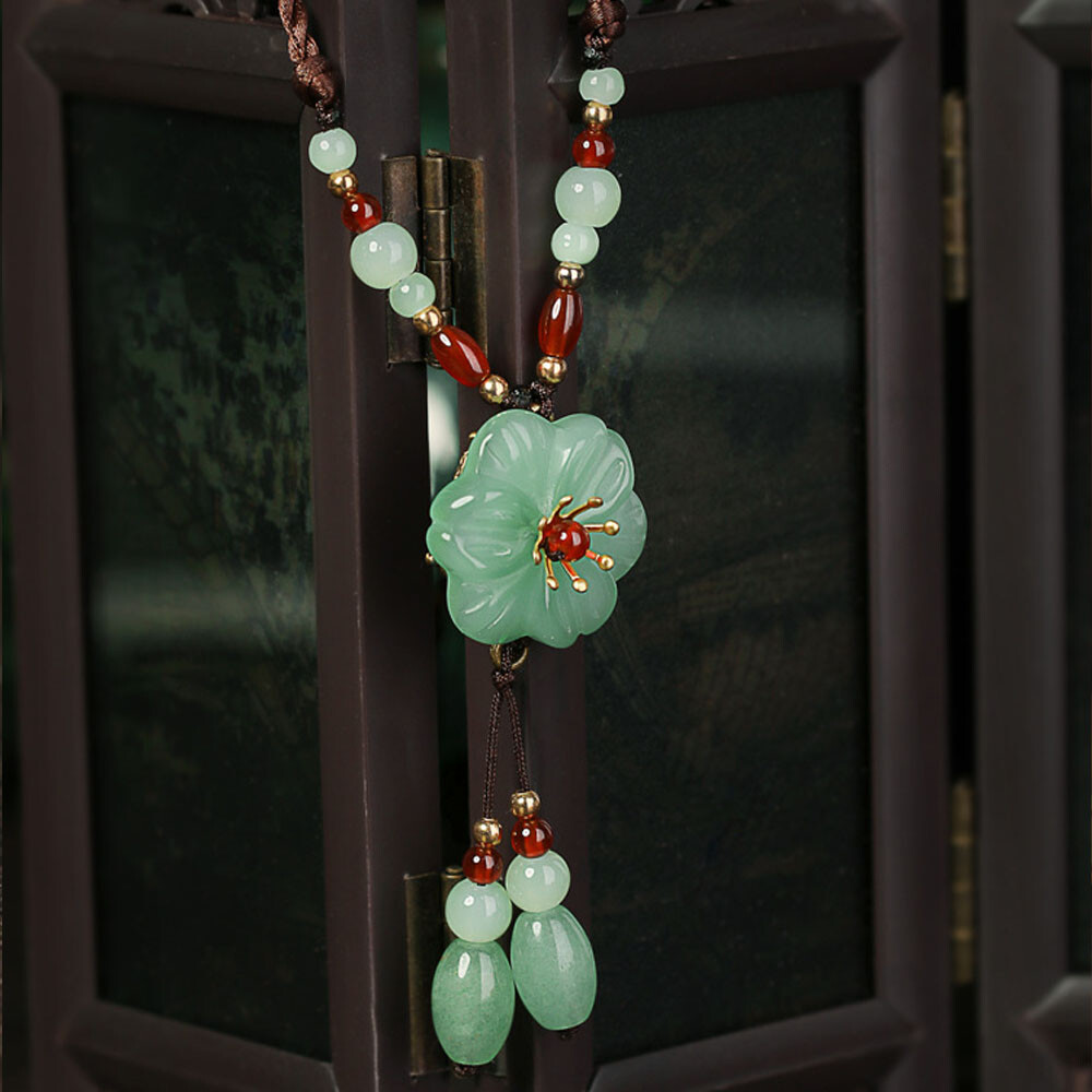 Jade Flower Pendant Carved Jewelry Necklace Luxury Real Natural Green