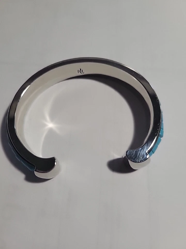 Brazalete Brazalete Ralph Lauren Cuero Negro Turquesa Inserto Heishi Firmado  Foto 2 de 4