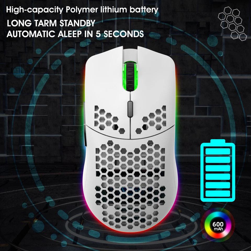 Lightweight T66 Wireless Honeycomb Mouse 2.4G Gaming Mouse with RGB Lighting - Image 3 of 4