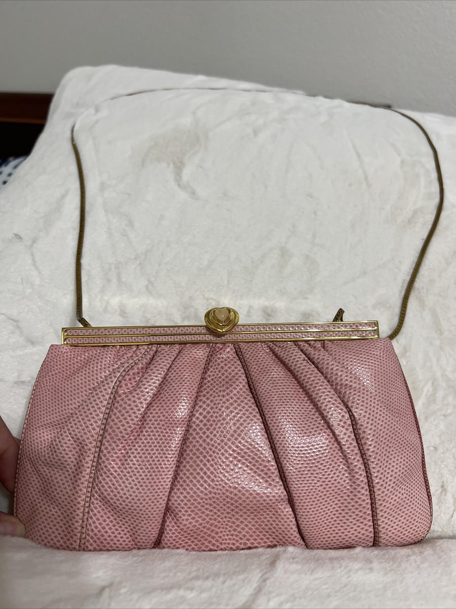 RARE Vintage Light Pink Lizard Judith Leiber Petite Clutch