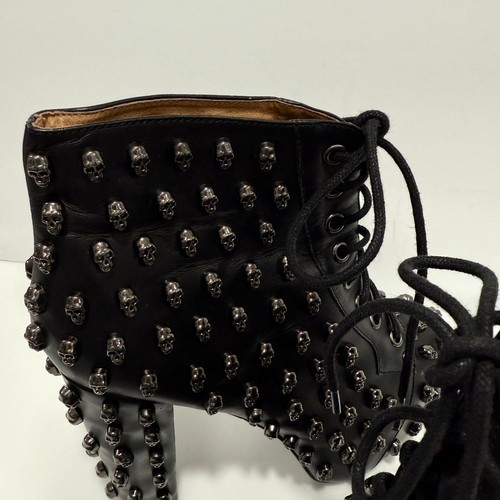 RARE Jeffrey Campbell Handmade Lita Skull Studded Platform Booties Size 39 US 8 - Picture 11 of 12