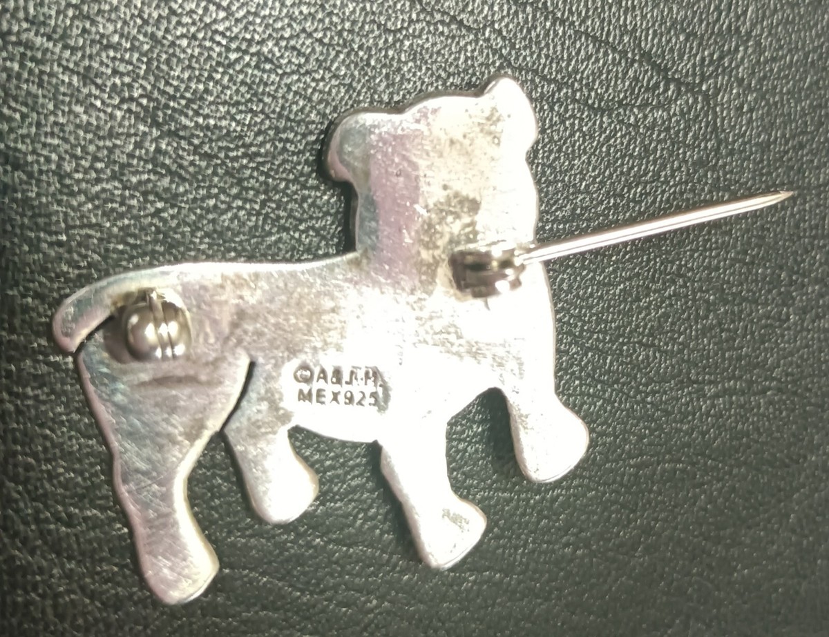  Signed (AJH, MEX) Anne Jane Harvey English Bulldog Sterling Silver Vtg Brooch  View 4