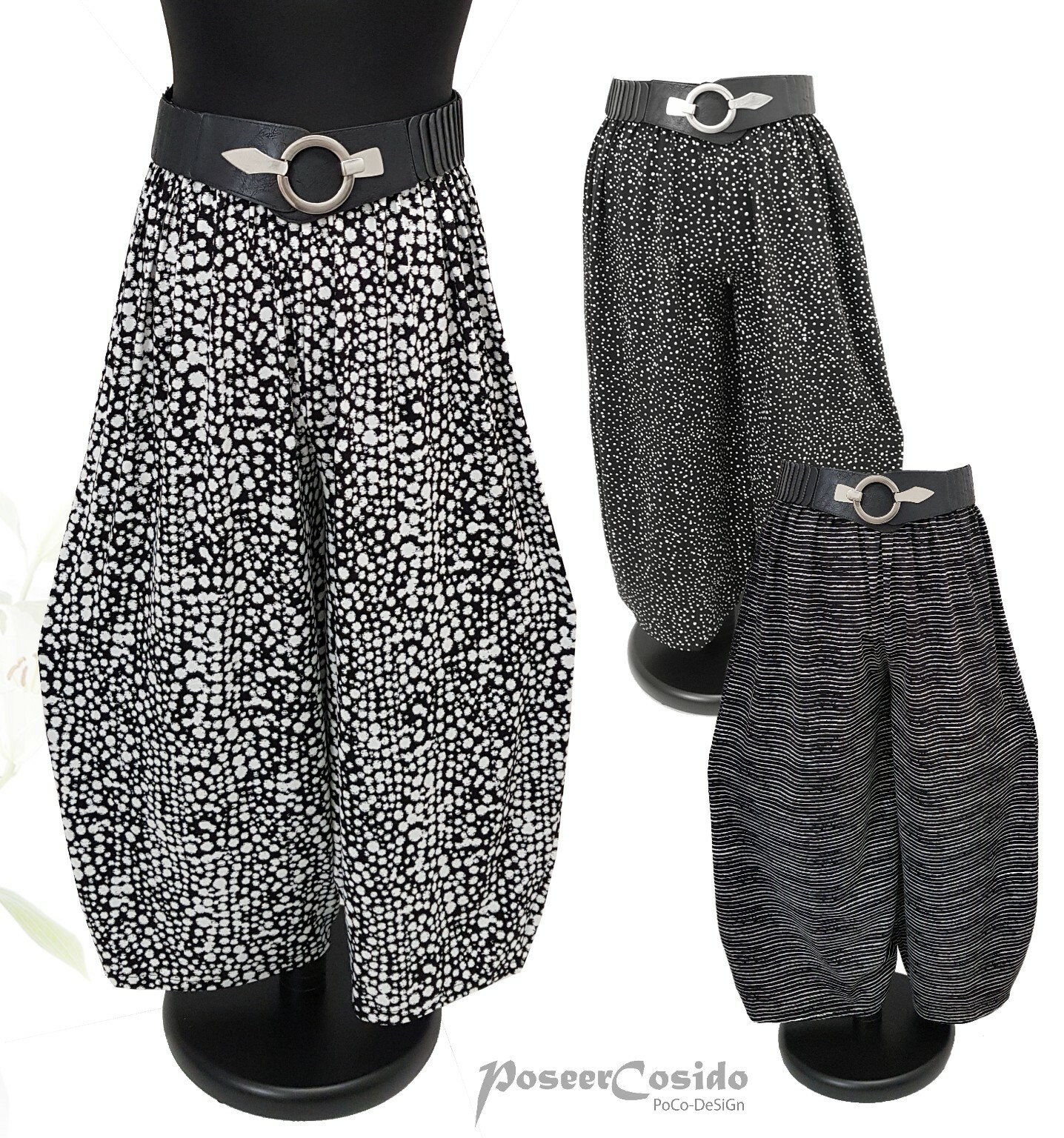 Lagenlook übergrosse JERSEY-Ballonhose Mini-Streifen Black &white 50,52