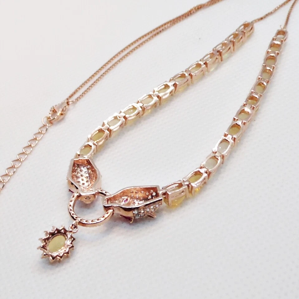 Welo Opal CZ Collier Tiger Leopard 925 Silber 585 Roségold vergoldet 46 & 5 cm - Bild 2 von 4