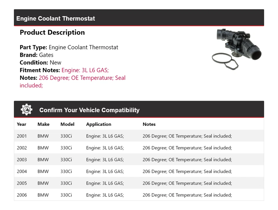 Для 2001-2006 BMW 330Ci 3L L6 газовый двигатель охлаждающая жидкость термостат ворота 2002 2003 2004 - Изображение 2 из 4