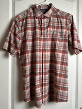 NWOT Swiss Tech Mens Snap Shirt Orange Check Plaid Short Sleeve Size M (38-40)