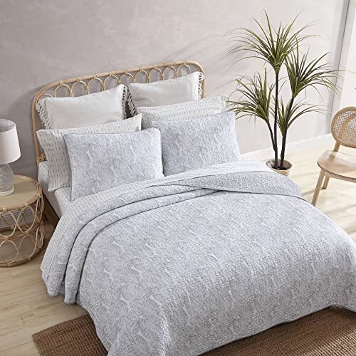  Quilt Set, Reversible Cotton Bedding with Matching Shams, King Grey