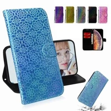 Wallet Bling Laser Flower Phone Case For Motorola G84 G54 G42 G13 G14 G53 G62
