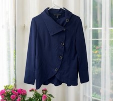 WHITE HOUSE BLACK MARKET Navy Blue Button coat Blazer Jacket Top Size 8 - EUC