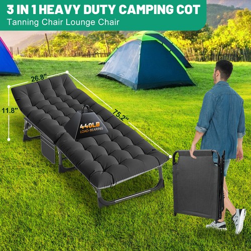 ABORON Outdoor Chaise Lounge Chair Adjustable Beach Chair Recliner Bed with Mat - Picture 10 of 22