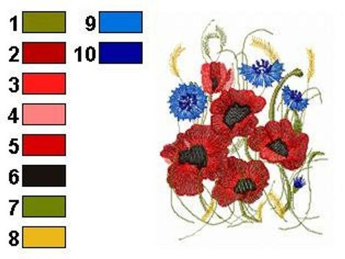 Machine embroidery Digital pattern. Poppies and Cornflowers. - Picture 5 of 6