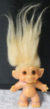 DAM Troll Doll Light Pink Mohair Amber Glass Eyes 2.5" Tall 1960s Vintage TLC