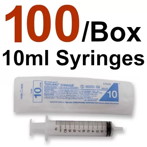 100 x 10ml Luer Slip Tip SYRINGES No Needle Terumo Sterile AMADA FIRST AID - Picture 1 of 2