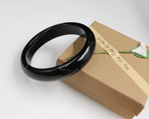 Only One brazalete de jade blanco negro grueso natural tamaño 65 mm + caja 5A - Imagen 2 de 2