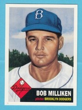 1953 Topps Baseball Reprint # 221 Bob Milliken -- Brooklyn Dodgers -- Box 733