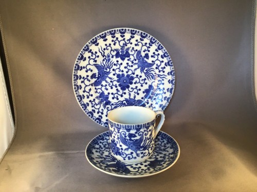 RISING FLYING PHOENIX TURKEY BLUE BIRD DEMITASSE CUP & SAUCER, 6" PLATE JAPAN - Picture 8 of 9