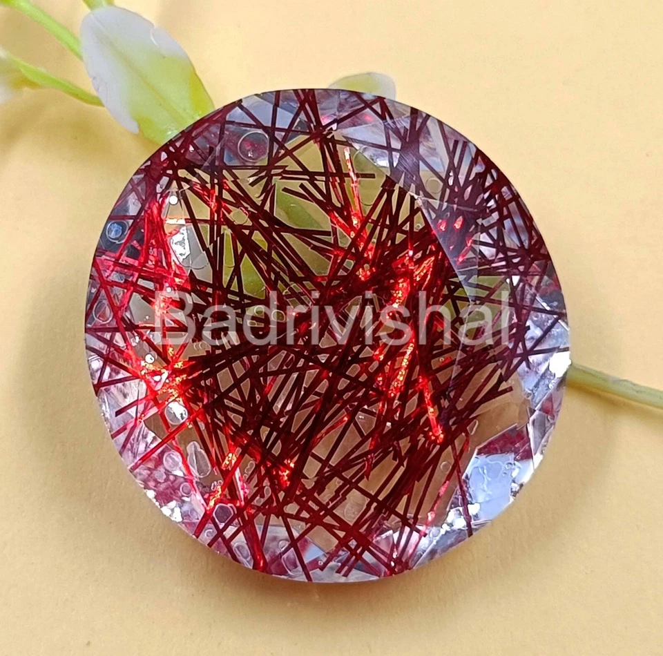 Natural Red Rutilated Quartz 126Ct Certified Brazil Round Cut Loose Gemstone EKS - Image 4 of 4