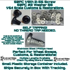 100pc Set Black 1/8th 2-56 Screw Self Tap For 1/64 Scale Customs Restorations