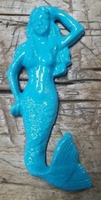 3 Cast Iron MERMAID Towel Hooks Hat Rack Nautical Swimming Pool Hook TURQUOISE